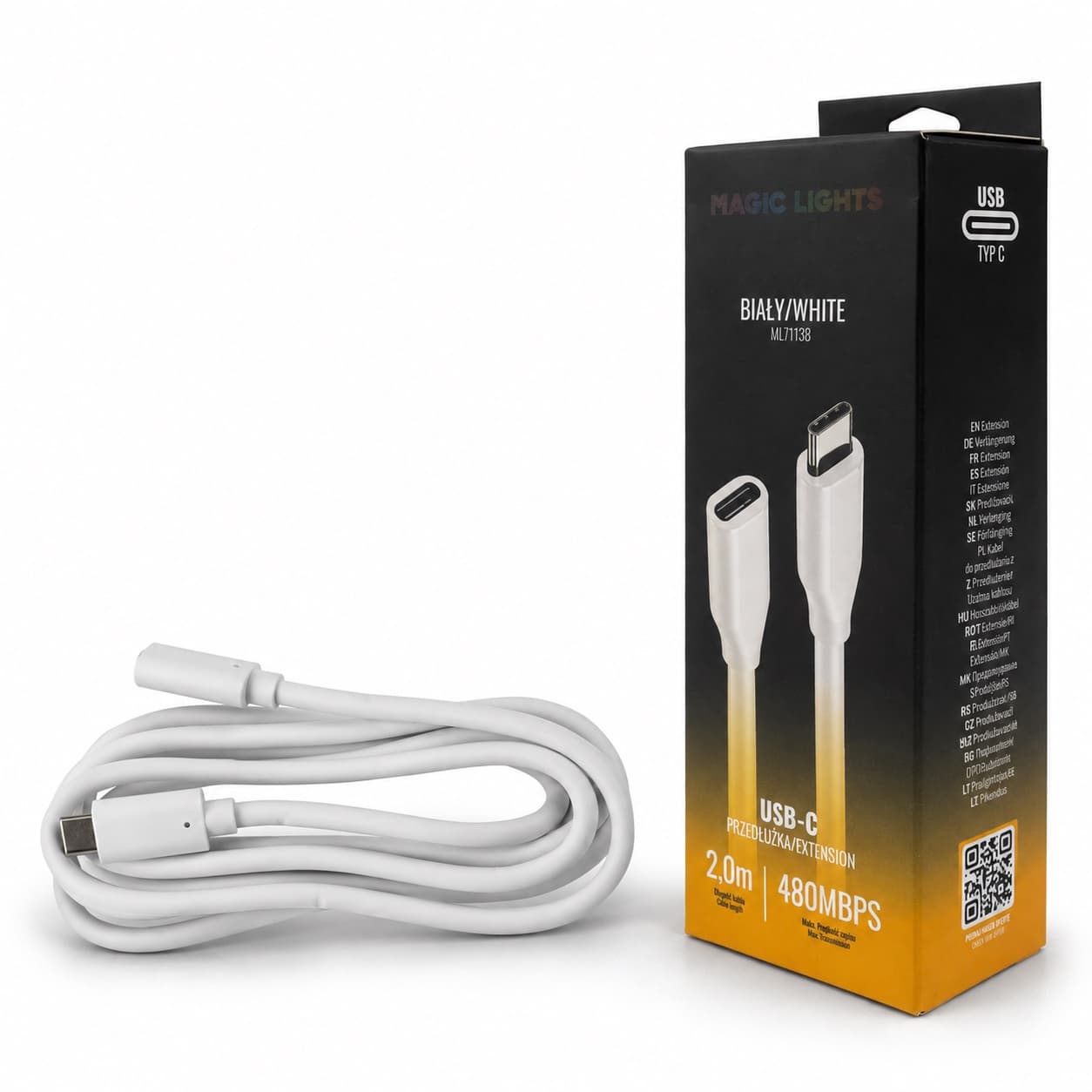 Przedłużka USB-C – USB-C 2 m biała