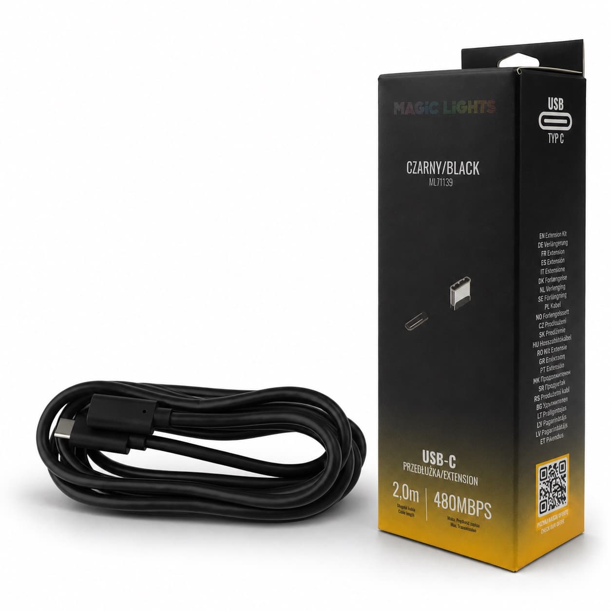 Przedłużka USB-C – USB-C 2 m czarna
