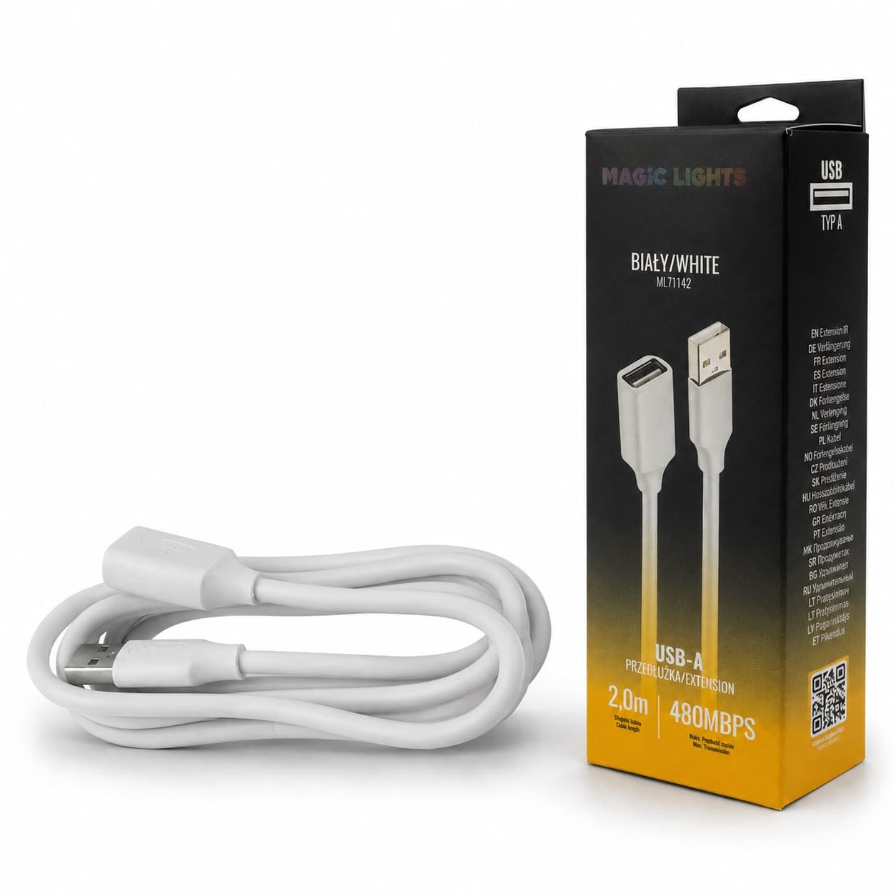 Przedłużka USB-A – USB-A 2 m biała