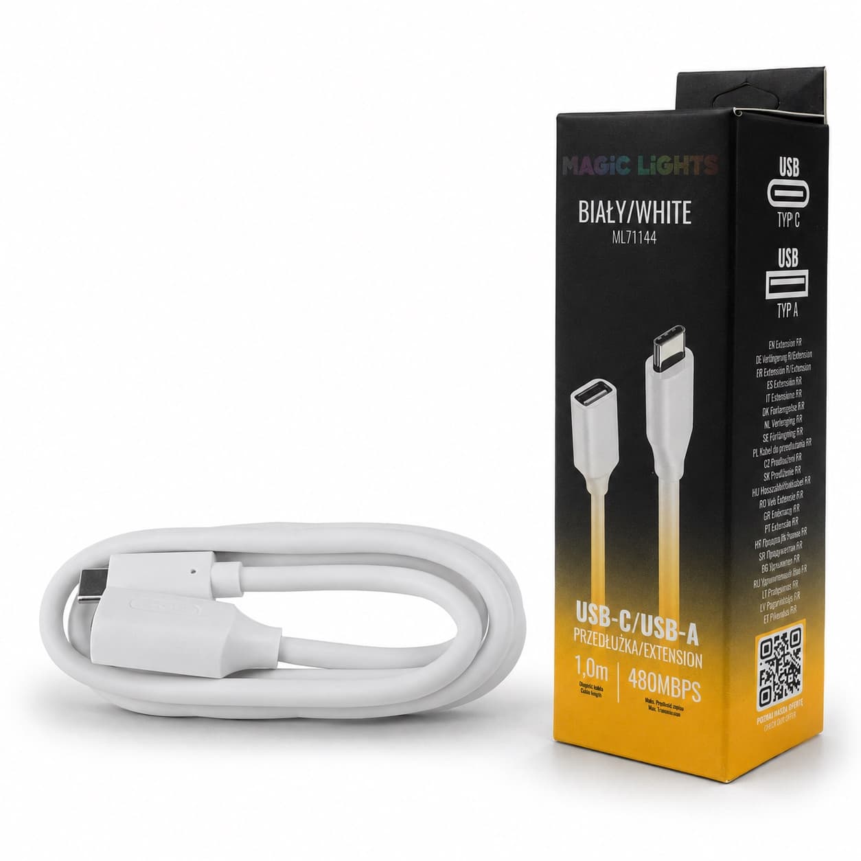 Przedłużka USB-C – USB-A 1 m biała