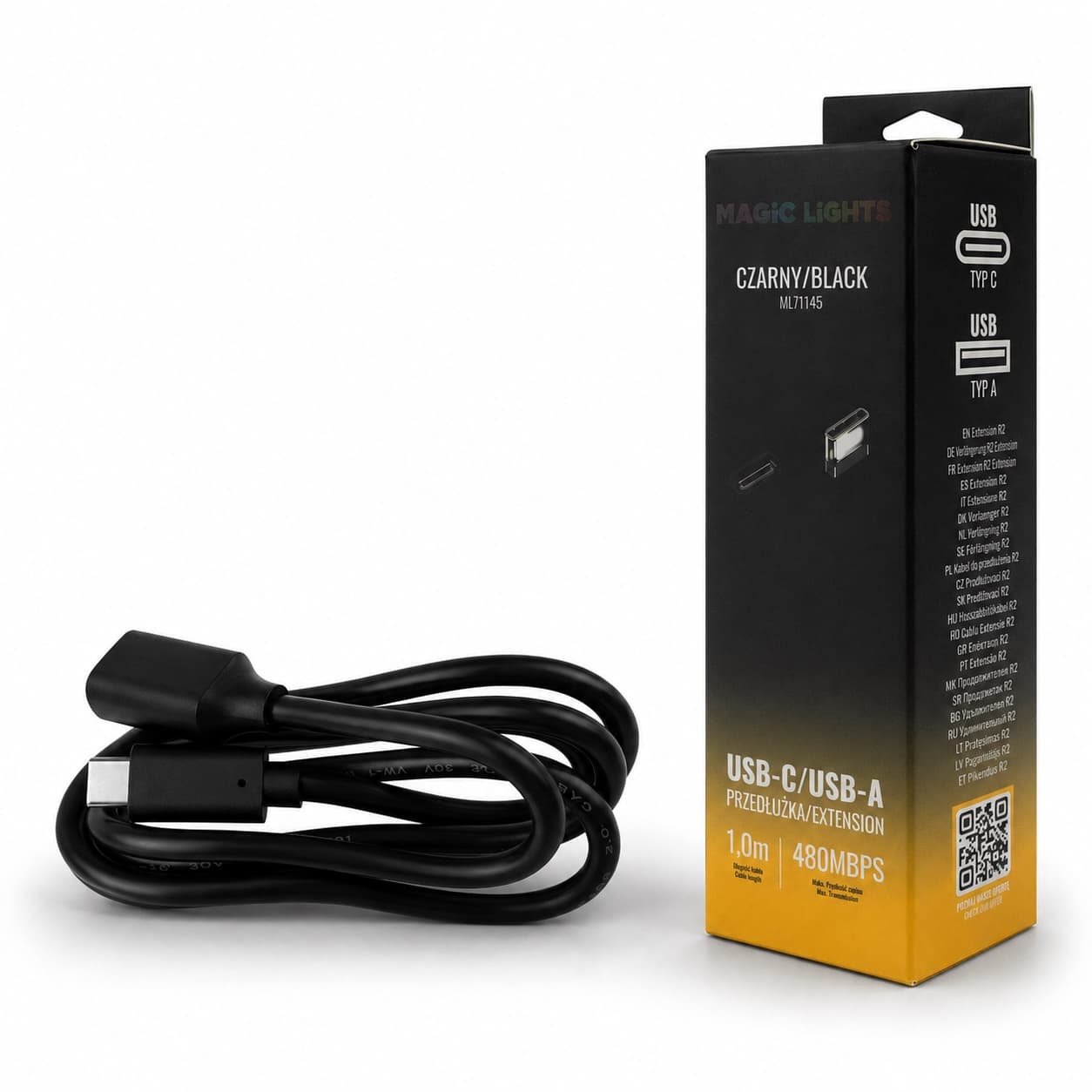 Przedłużka USB-C – USB-A 1 m czarna