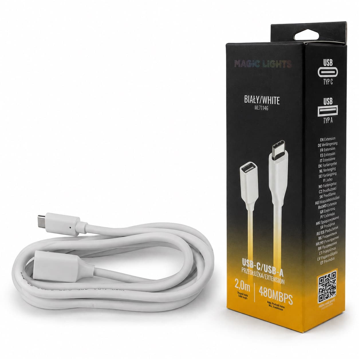 Przedłużka USB-C – USB-A 2 m biała