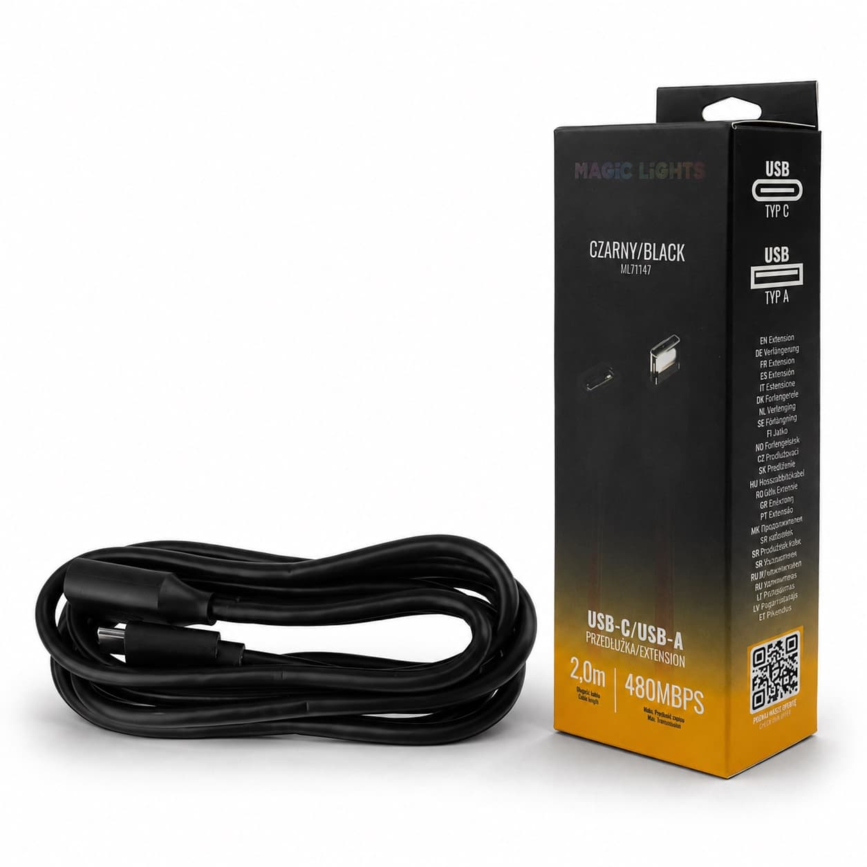 Przedłużka USB-C – USB-A 2 m czarna