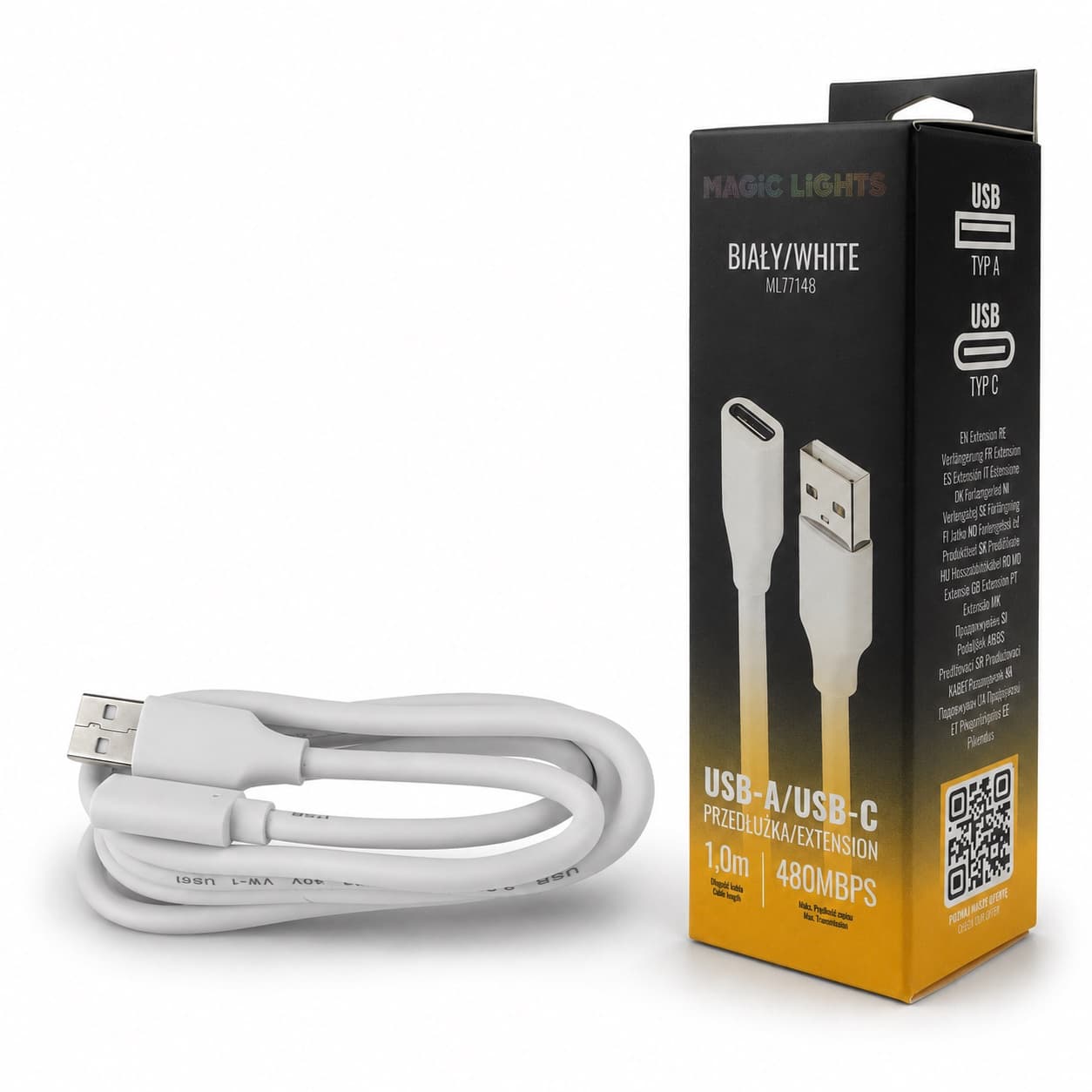Przedłużka USB-A – USB-C 1 m biała