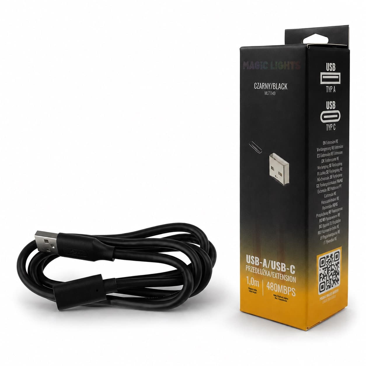 Przedłużka USB-A – USB-C 1 m czarna