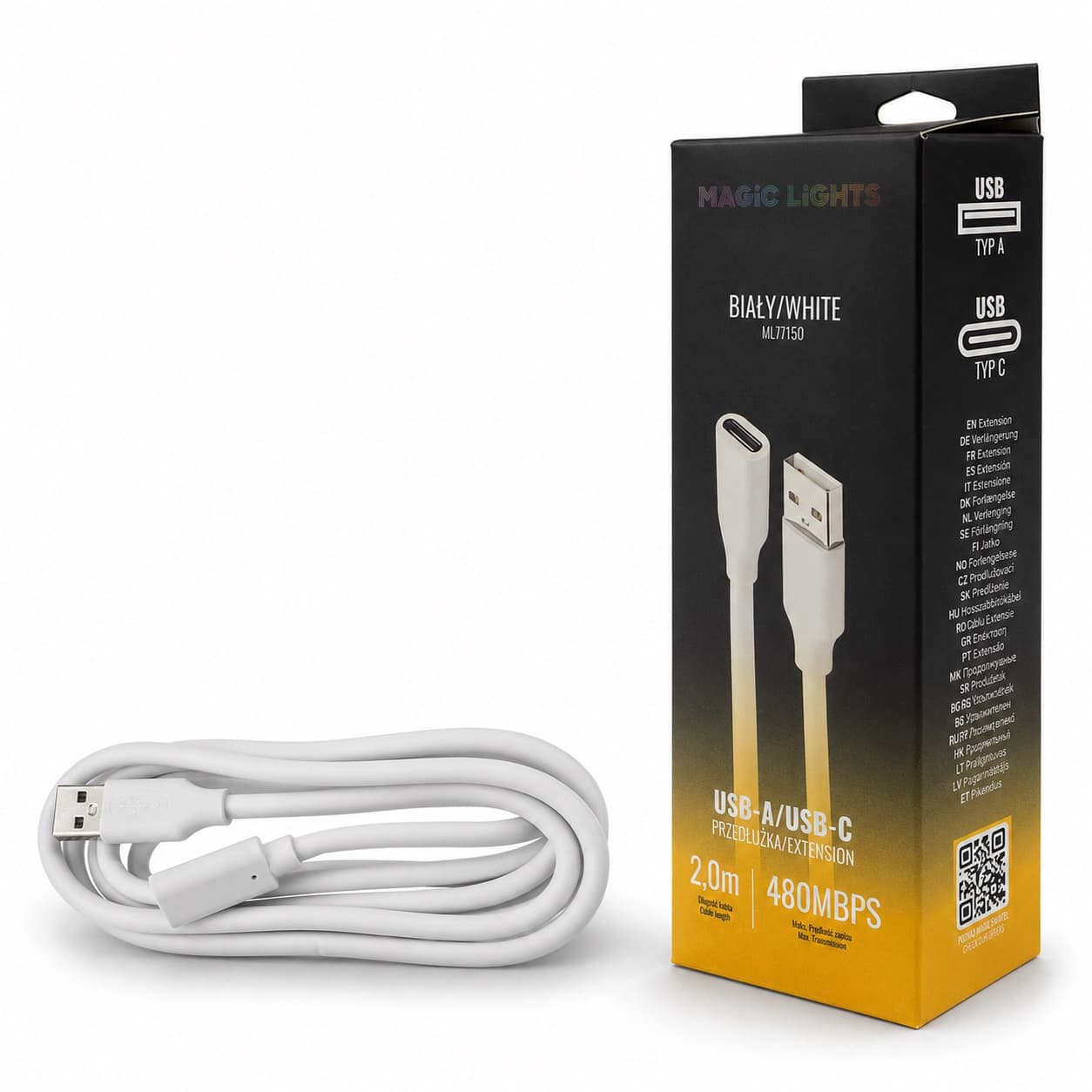 Przedłużka USB-A – USB-C 2 m biała